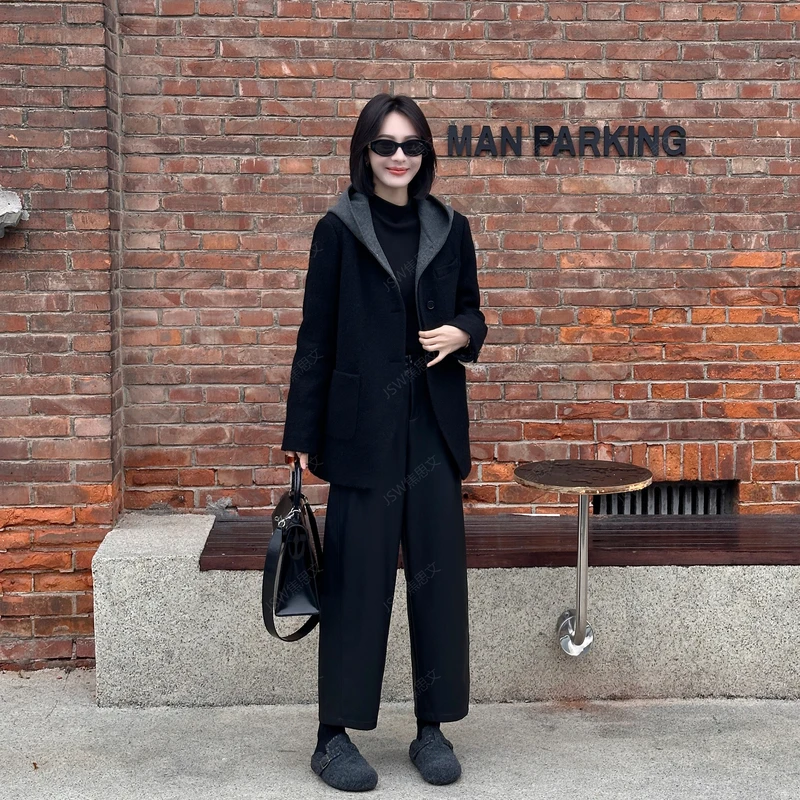 JSW焦思文 冬季时尚休闲洋气百搭假两件连帽西装羽绒服251109Y07