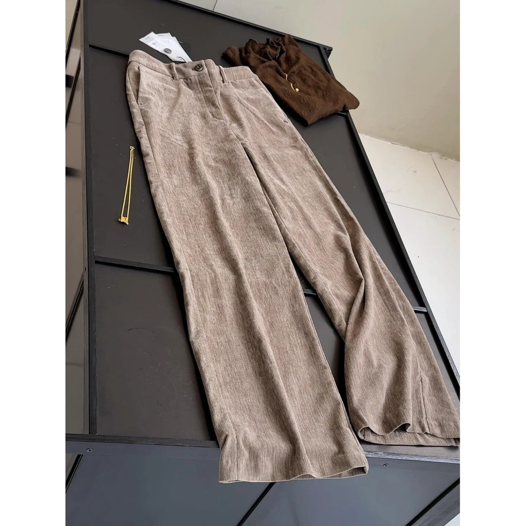 复古美拉德丝绒高腰休闲裤通勤气质阔腿裤休闲裤