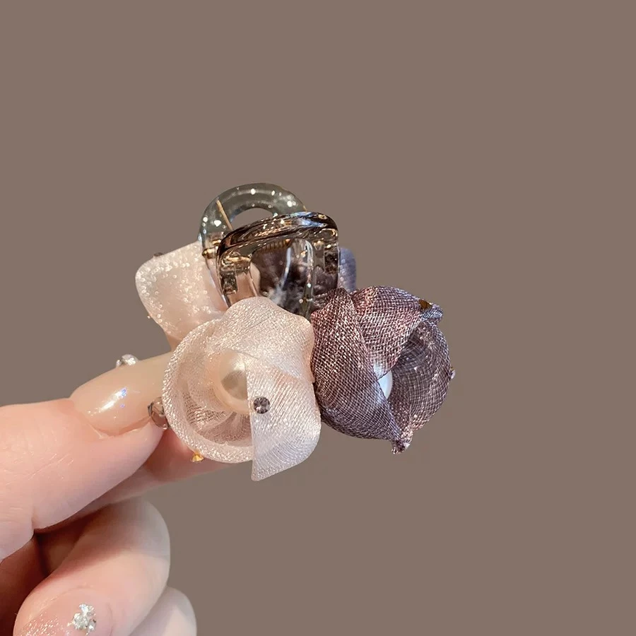 超仙渐变紫绢纱花朵抓夹时尚气质侧边刘海顶夹百搭碎发鲨鱼夹1781