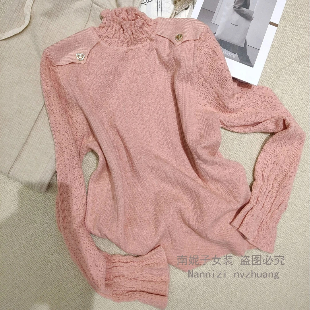 南妮子女装严选春季修身纯色木耳领针织衫显瘦气质百搭【YSK9245】