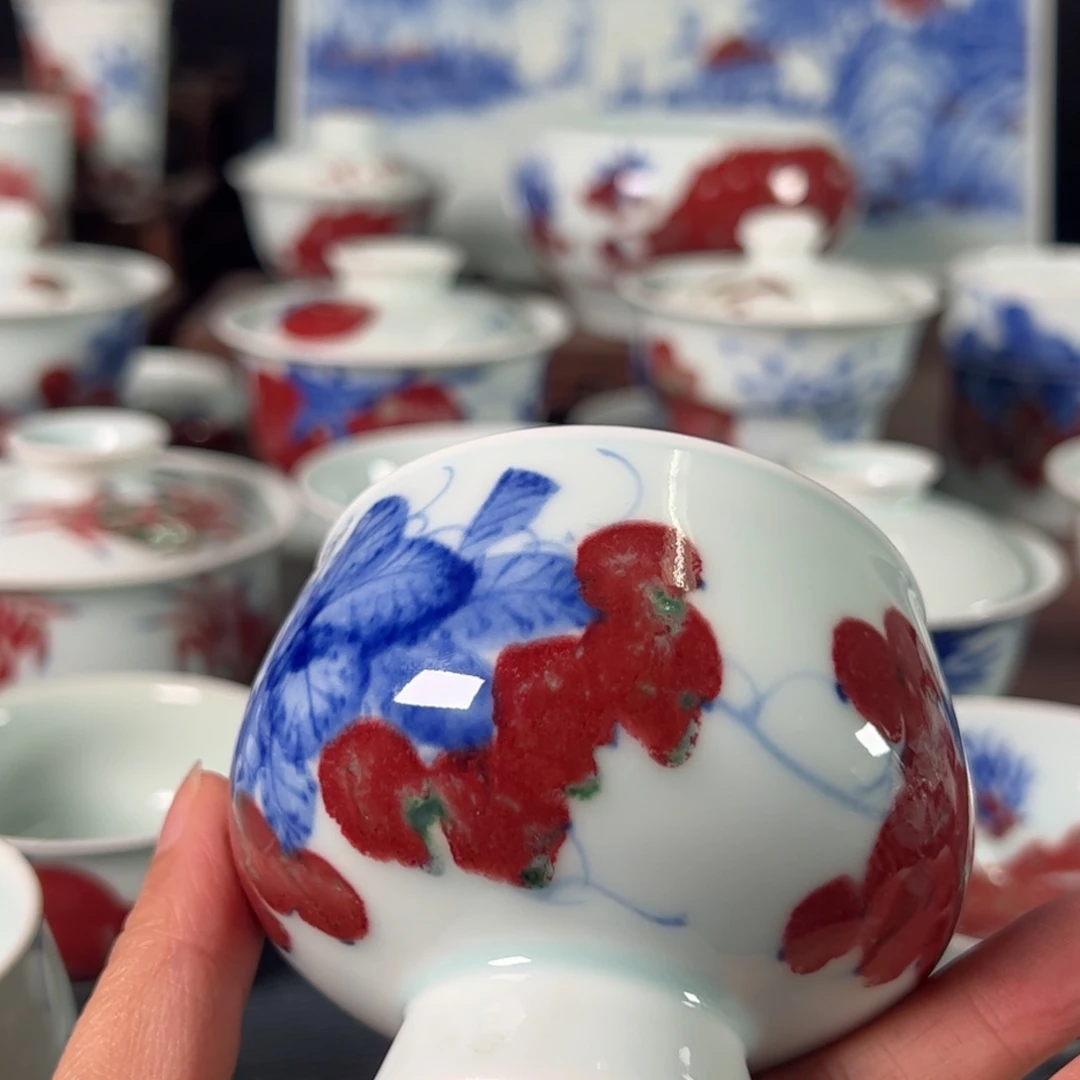 杯原矿青花釉里红瓷器