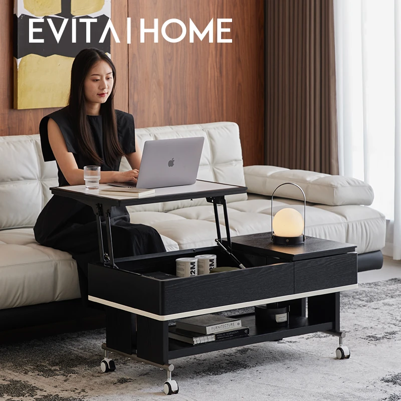 EVITA Home克里斯可升降茶几实木现代简约大容量储物移动茶台