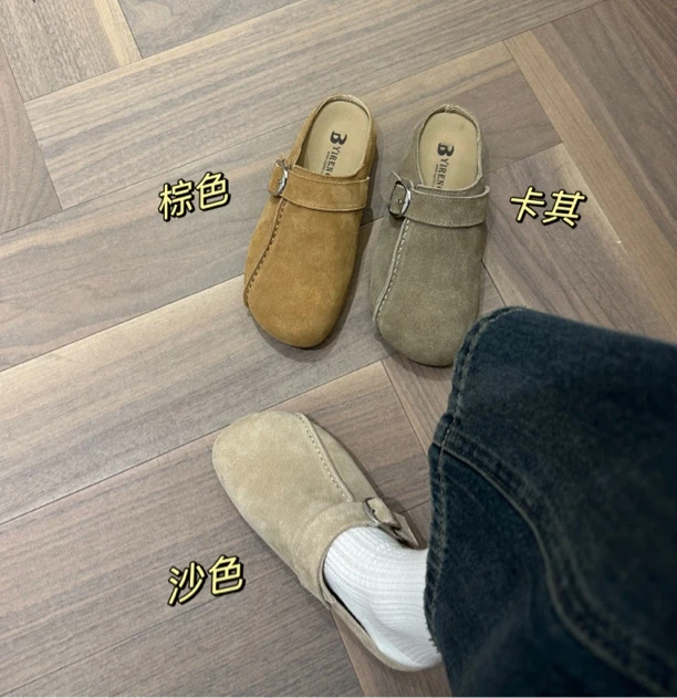 牛皮勃肯半拖真皮欧若风懒人一脚蹬2025年春季爆款勃肯鞋女款