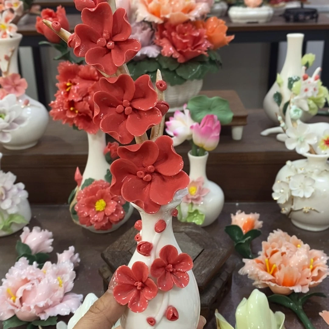 摆件陶瓷手工花摆件