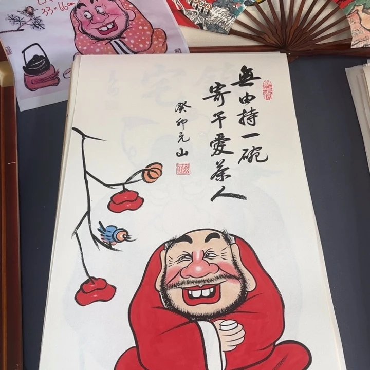 国画禅意画手绘人物书法作品