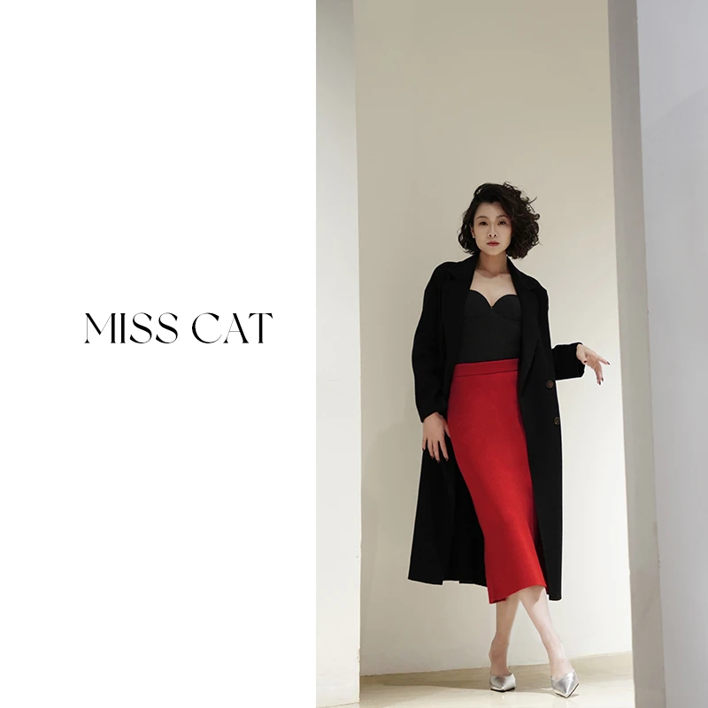 FELINE早呀猫小姐25冬新款优雅气质中高腰羊毛针织半裙后开叉中长