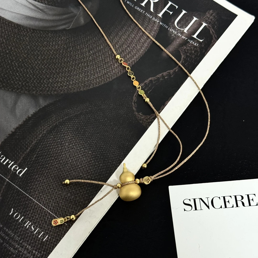 坠链均925银 葫芦中国风饰品简约黄色精美银饰项链吊坠2060