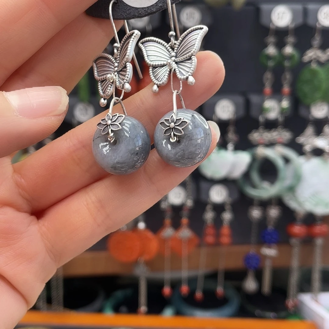 翡翠耳饰银S925镶嵌亿*598yjjhhhj