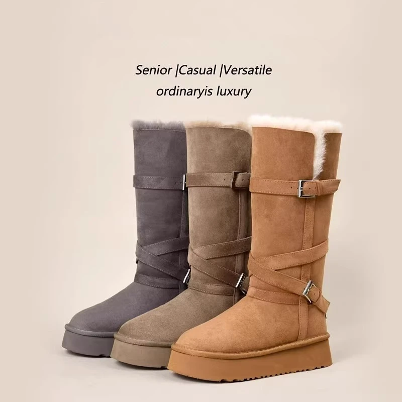 灰色长筒雪地靴女2025冬季新款厚底加绒加厚高筒保暖棉鞋子