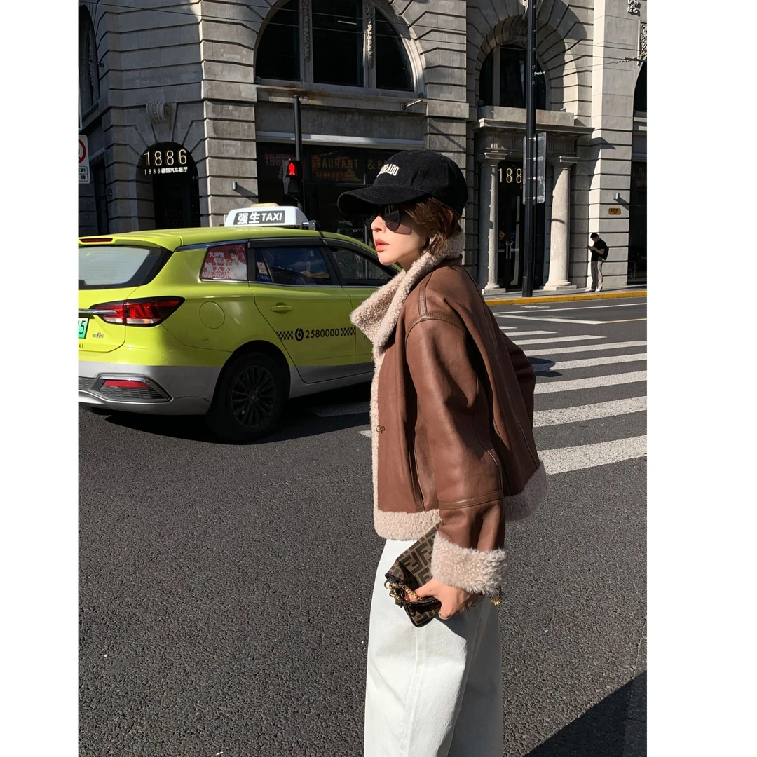 LAZYVISION【威士忌】西班牙进口拉贡立领单排扣皮毛一体ZMD-33773