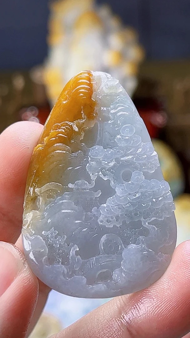 【新春福利好物】天然缅甸翡翠黄翡山水毛货需抛光尺寸高50宽32厚6