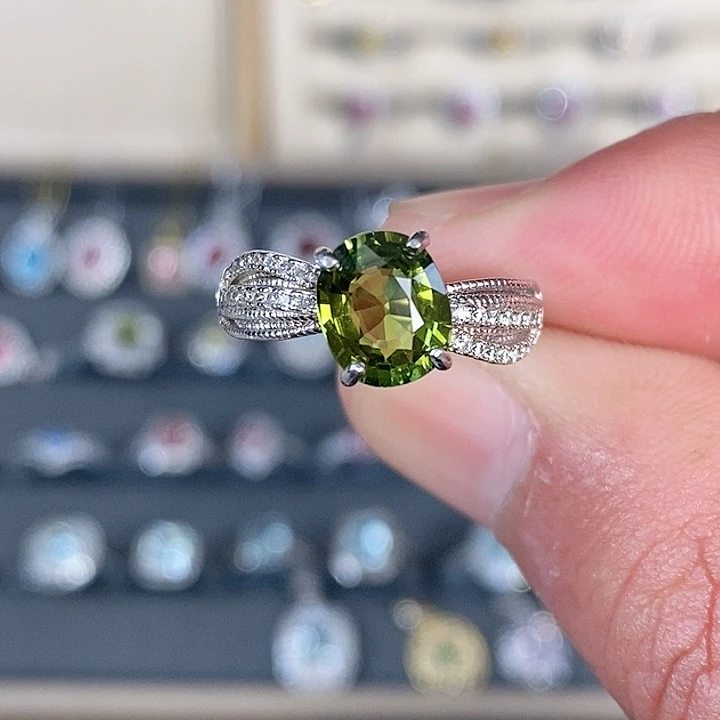 绿色碧玺戒指银S925镶嵌