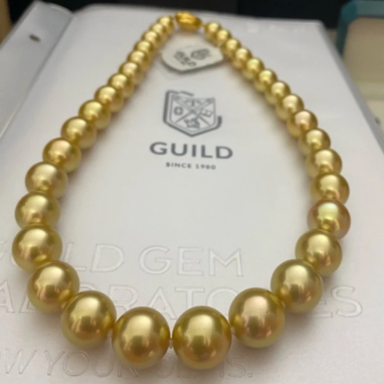 天然南洋金珍珠项链GUILD赤金4星半大证
