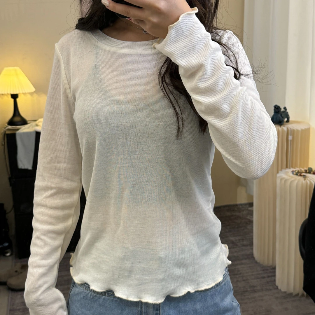 【小满莉】欧若风春季打底衫圆素颜穿搭也好看洋气早春韩系日常穿搭