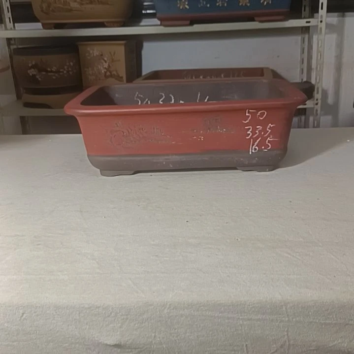 紫砂花盆小号马槽红色