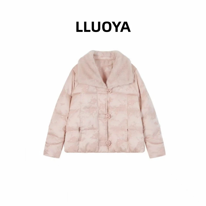 LLUOYA - 国风新中式暗花提纹加厚棉服外套