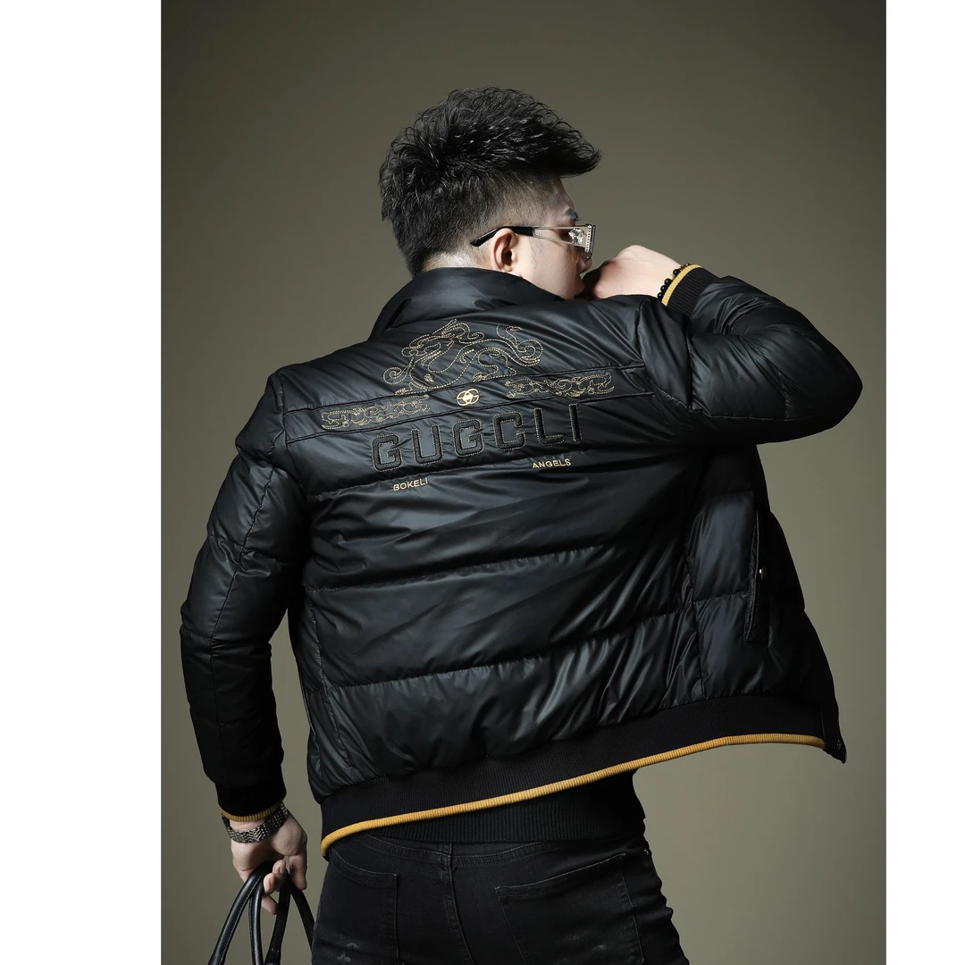 曼库帕娅立领羽绒服男白鸭绒冬季潮牌字母刺绣外套男士保暖防寒服