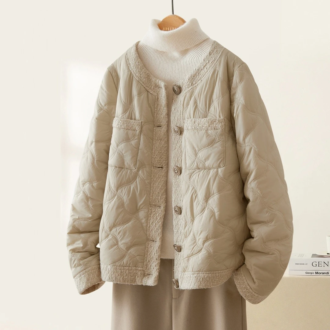 IHIMI/海谧小香风菱格保暖棉衣2025春季高级感棉服小个子短款外套