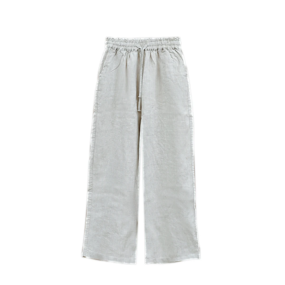 原创 2025新品纯色亚麻松紧腰宽松小直筒裤休闲复古九分