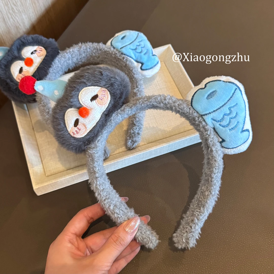 【梅格妮妮】企鹅小鱼发箍可爱萌趣毛绒卡通头饰少女拍照洗脸发卡