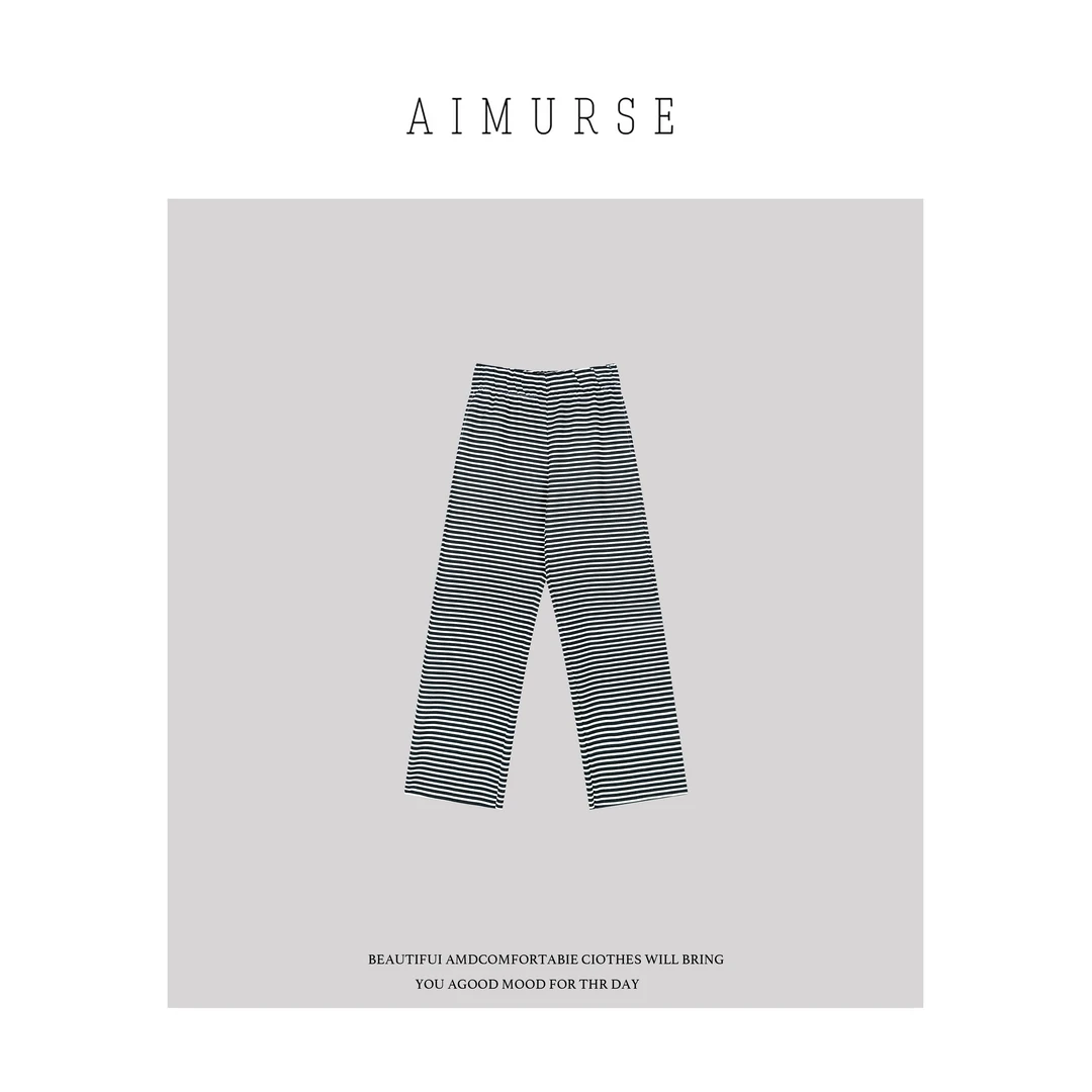 AIMURSE【条纹裤】小众设计师 条纹时髦出游穿搭休闲直筒裤 AM70137