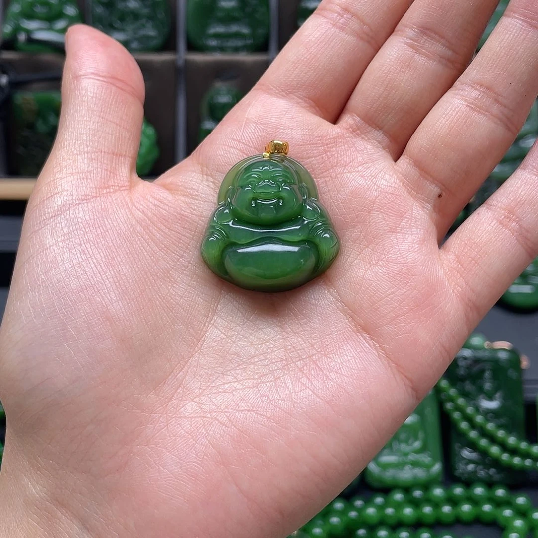 和田玉吊坠18K金镶嵌财****我