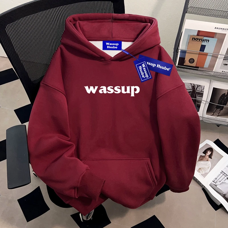 WASSUP HSUBE英文印花秋冬款连帽卫衣重磅潮牌美式复古款宽松男女