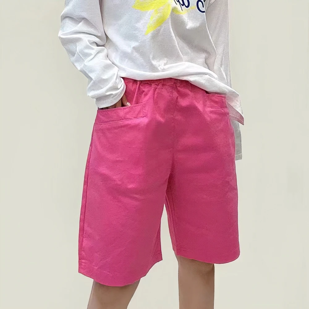 【xineba新】松紧腰休闲阔腿短裤2024新款女士时尚洋气舒适搭