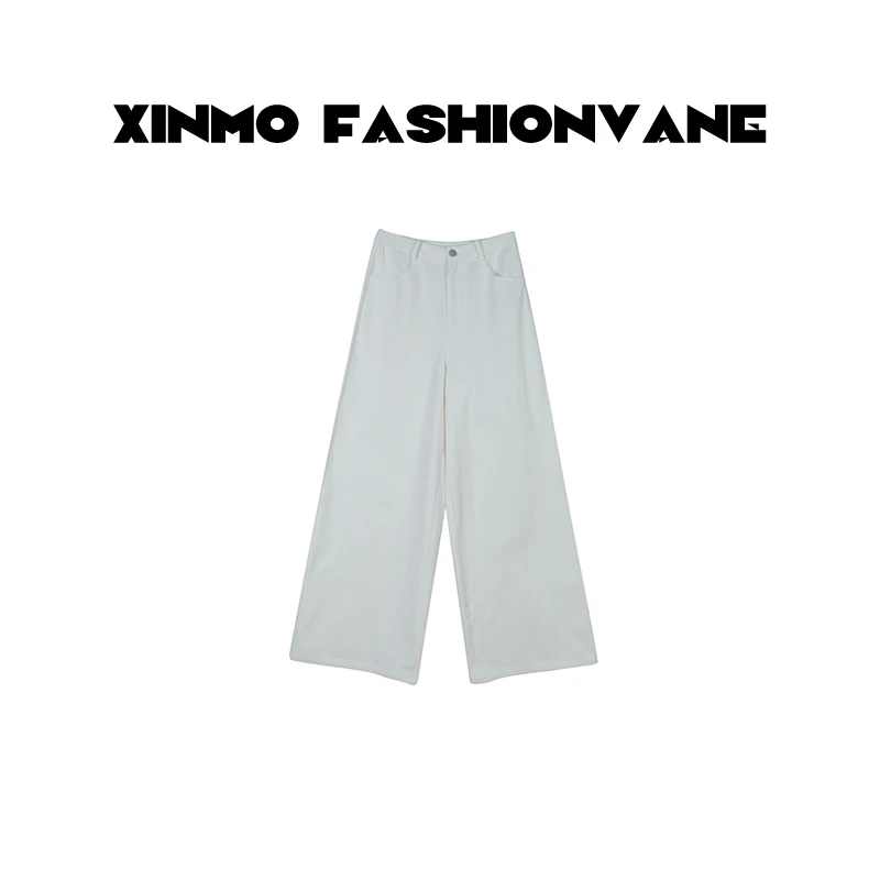 【买手店&蛋哥】美式百搭白色阔腿裤高腰宽松休闲牛仔裤C24122009