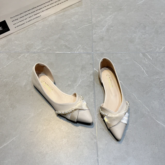 2024年春季新款浅口尖头平底温柔晚晚风法式配裙子侧空单鞋女瓢鞋