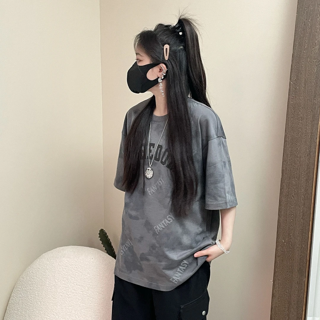 【水墨晕染T恤】森马短袖情侣夏季新款仿扎染个性潮流字母