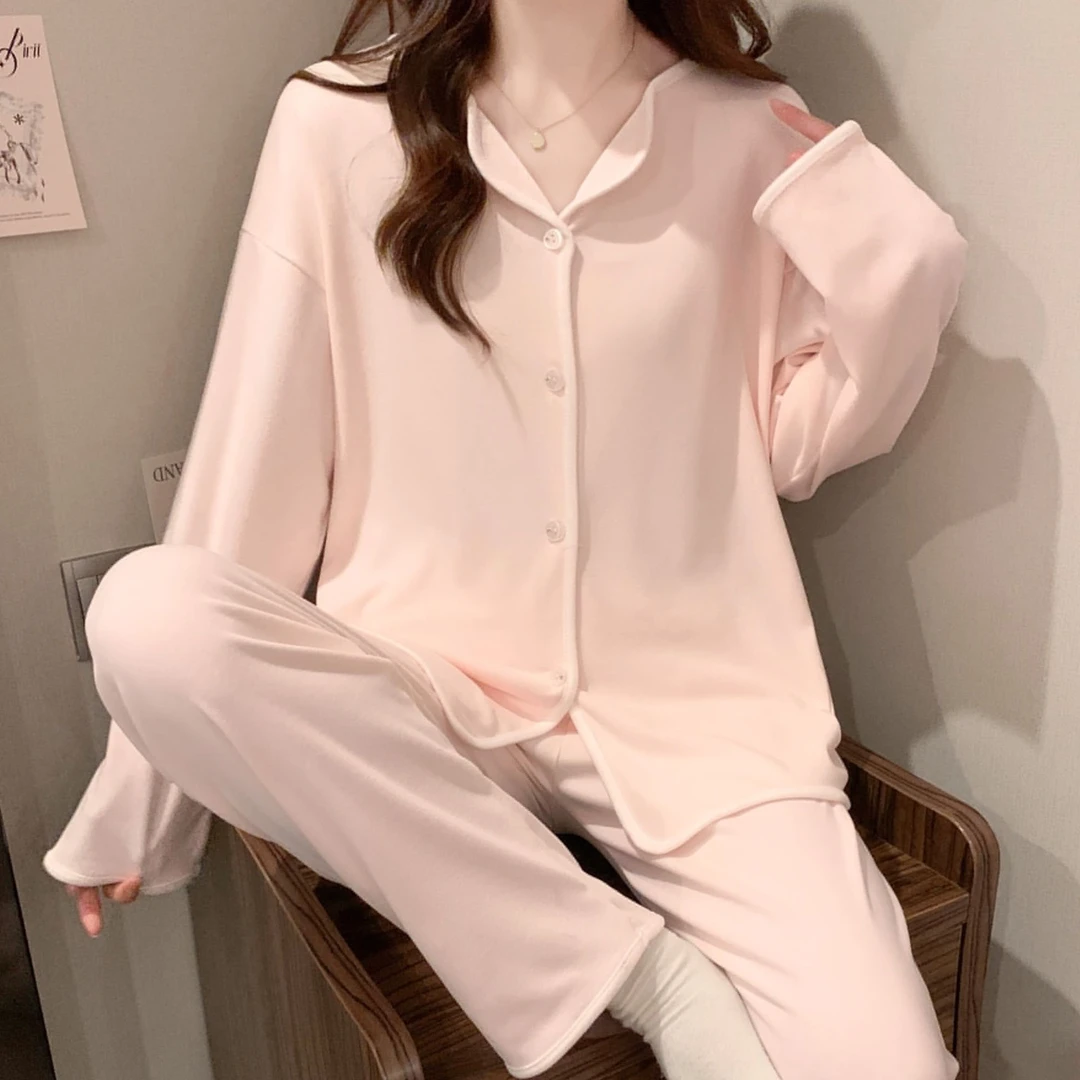 长袖睡衣女新款秋冬季女士长裤套装宽松大码休闲保暖可外穿家居服