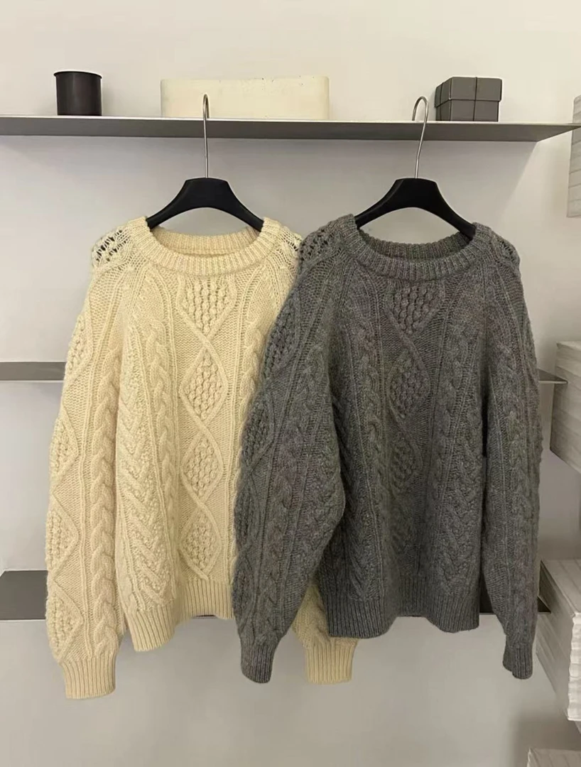 【鑫绒毛衣】复古重工钩花毛衣套头宽松毛衣F082