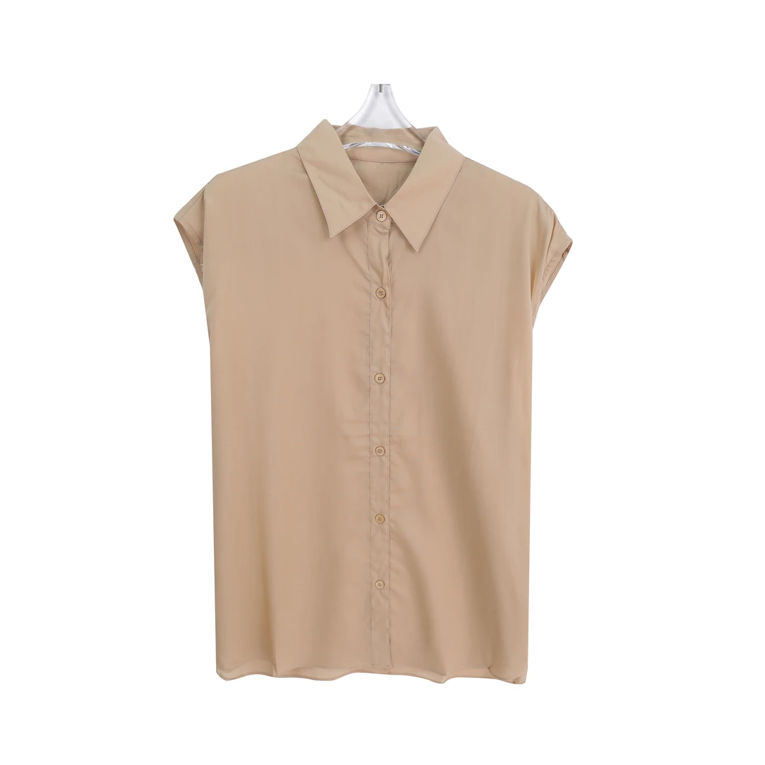 夏季百搭纯色质感无袖翻领简约衬衫A11150