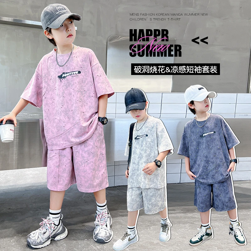 男童夏装新款短袖套装2025帅气儿童夏季青少年韩版运动童装 2075
