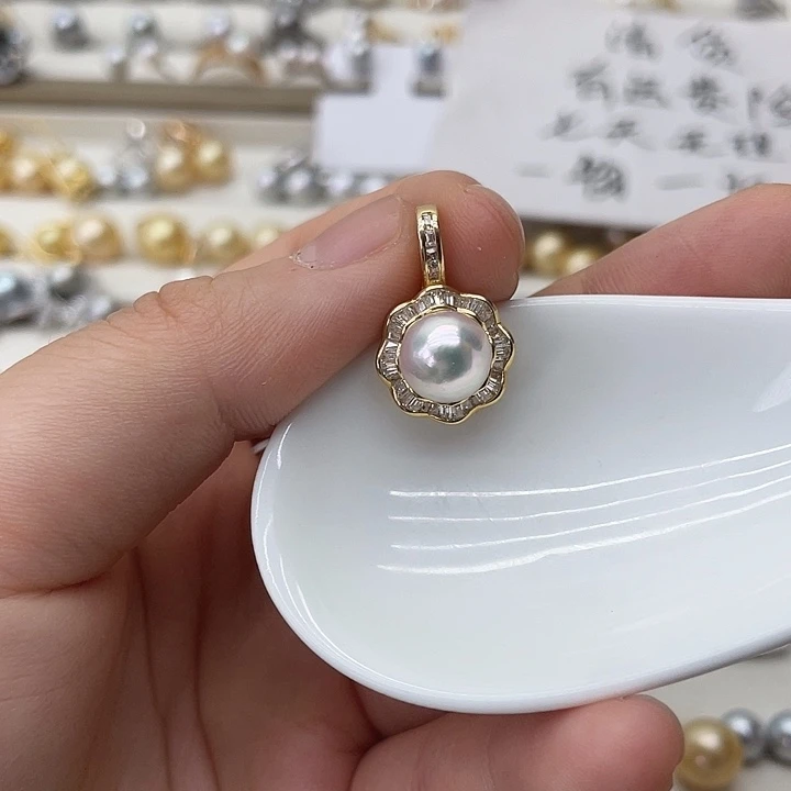 海水珍珠银S925镶嵌吊坠(不含链)