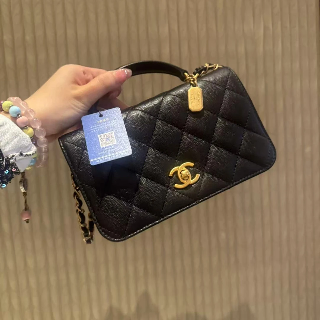 95新 Chanel/香奈儿 香奈儿黑金手提单肩包/非真假不退补不换