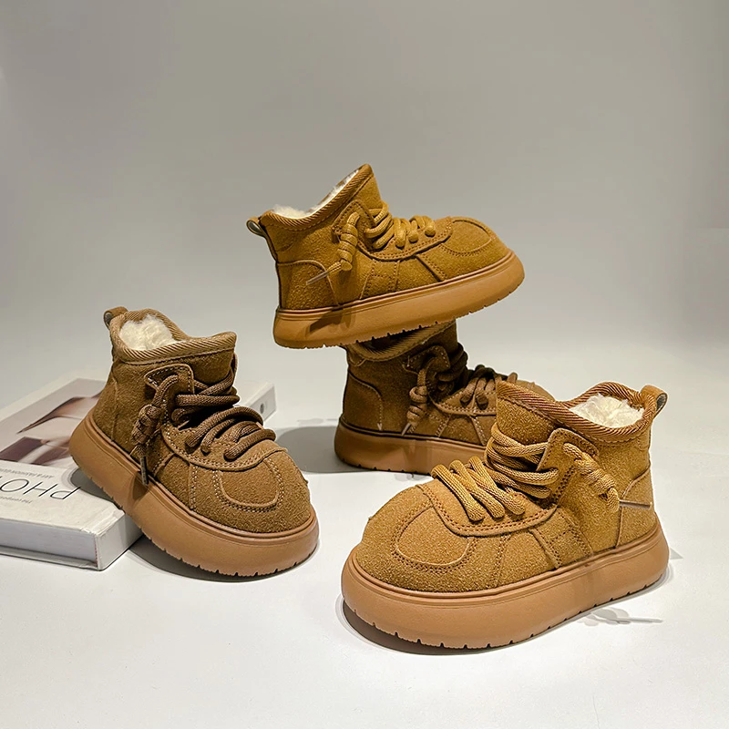 儿童雪地靴2025冬季新款东北女童保暖大棉鞋男童加绒加厚中大童靴