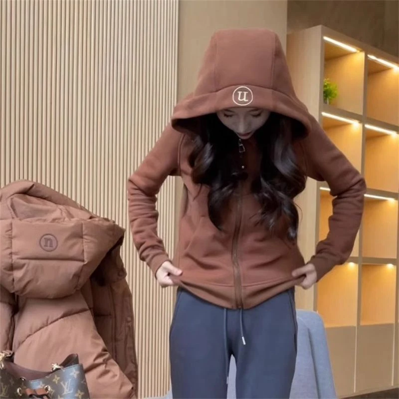 122欧货拉链连帽卫衣外套2025冬新款加绒加厚宽松显瘦设计感上衣