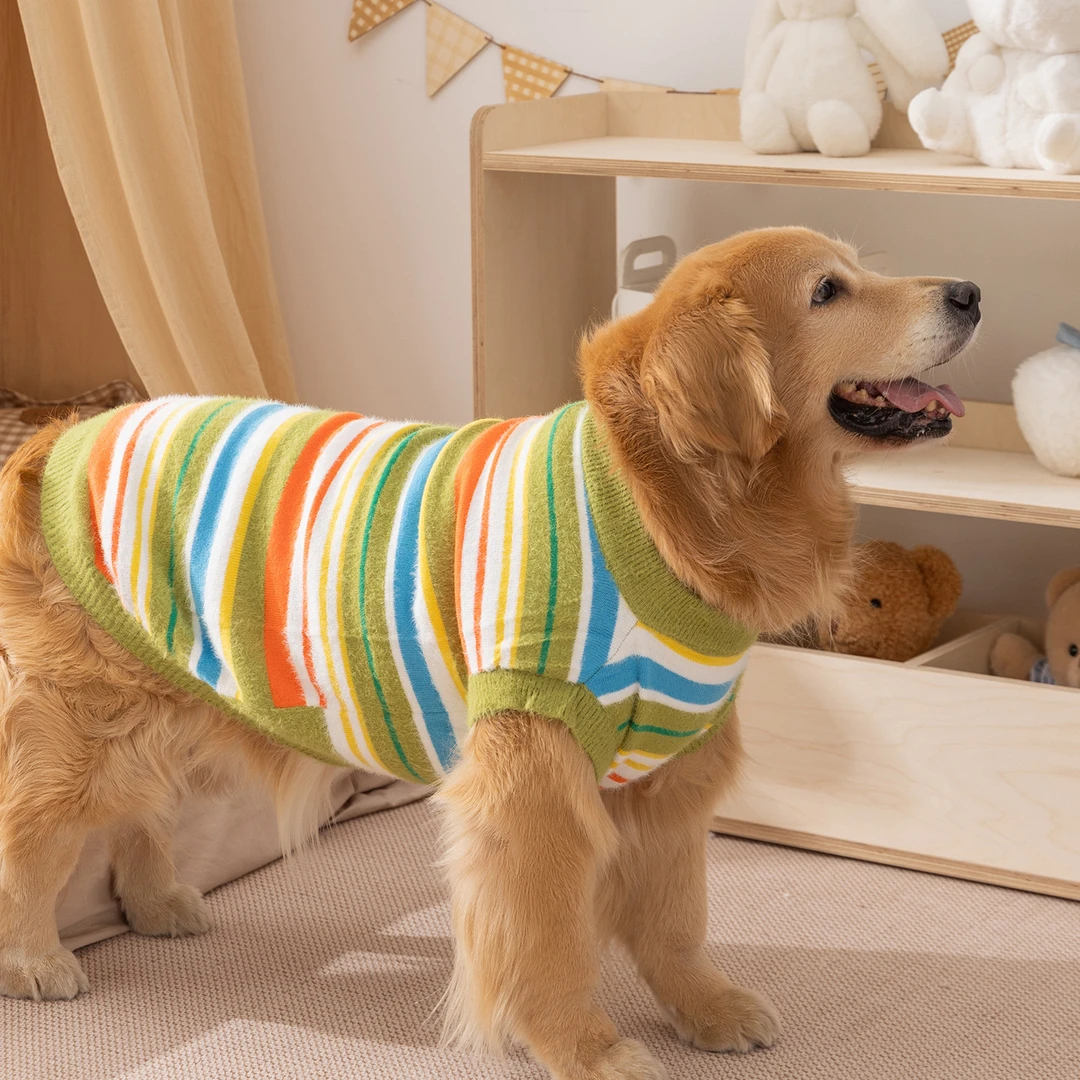 秋冬新品仿貂绒条纹大狗毛衣中大型犬金毛拉布拉多保暖宠物狗衣服