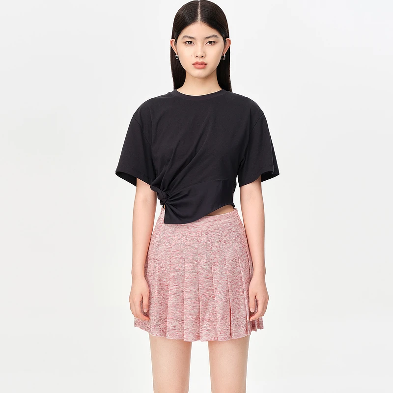 DAZZLE地素粉色减龄编织感百褶JK裙2E3S298