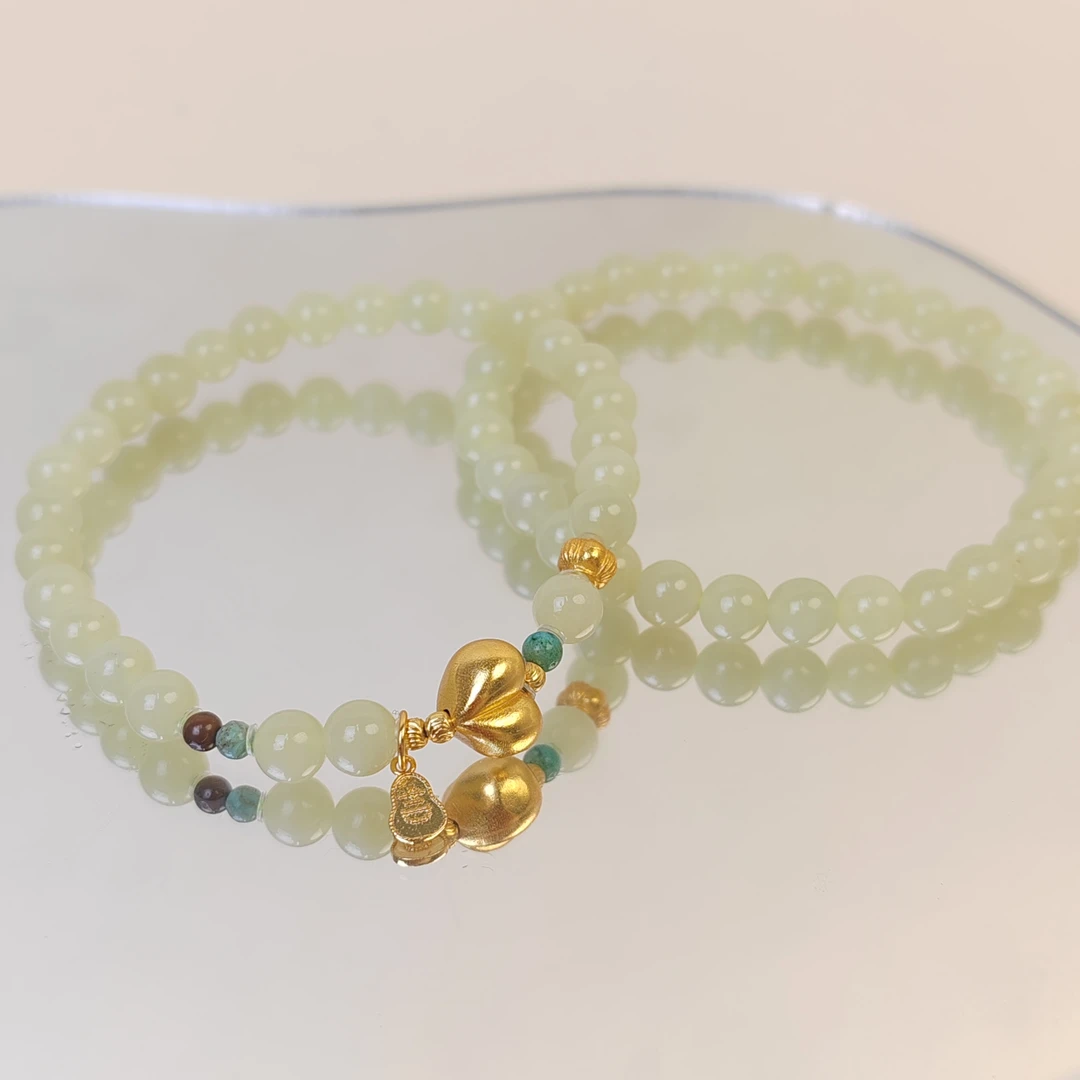 宠粉福利 和田玉蜂蜜水屁桃单圈手串