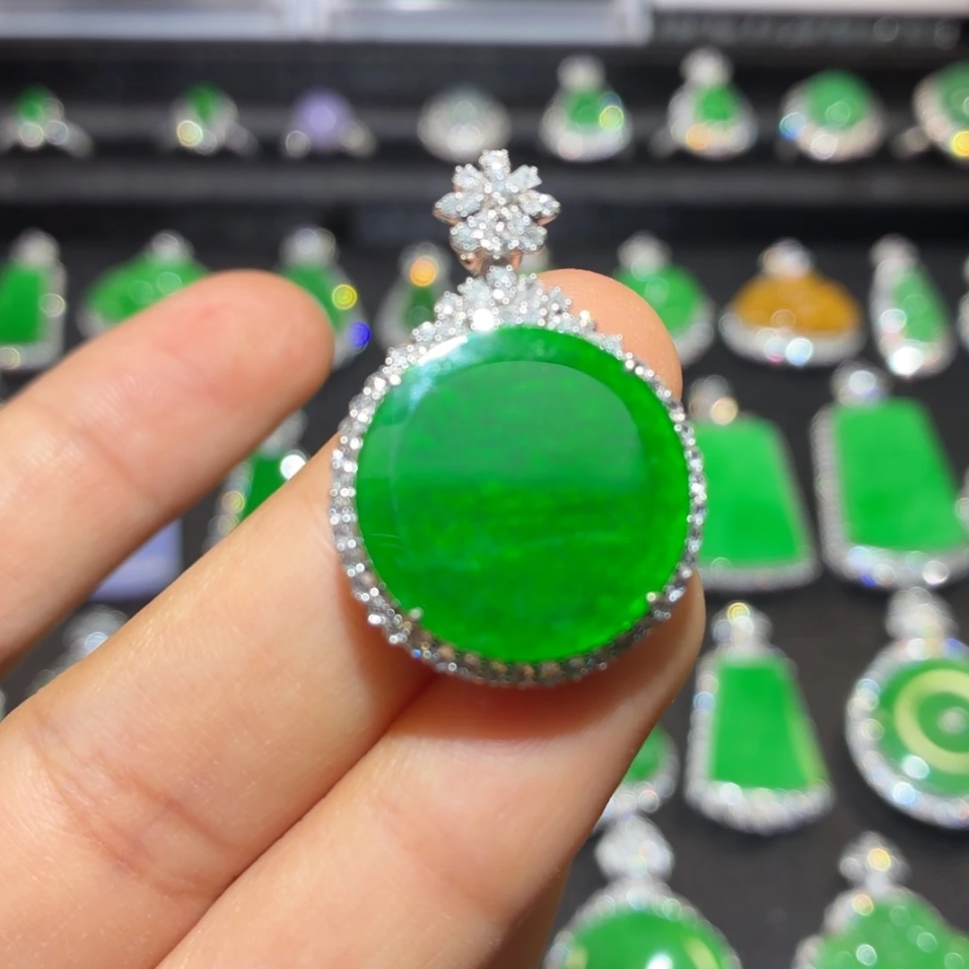 翡翠18K金镶嵌吊坠(不含链)翡翠