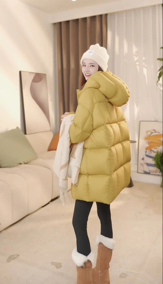 2025年95新标白鹅绒云朵零压泡芙南瓜帽中长款羽绒服YR701
