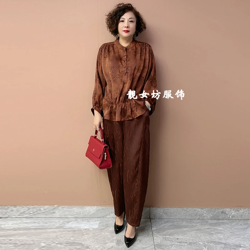 高档提花两件套夏季新款宽松休闲遮肚显瘦T恤衫洋气上衣搭萝卜裤