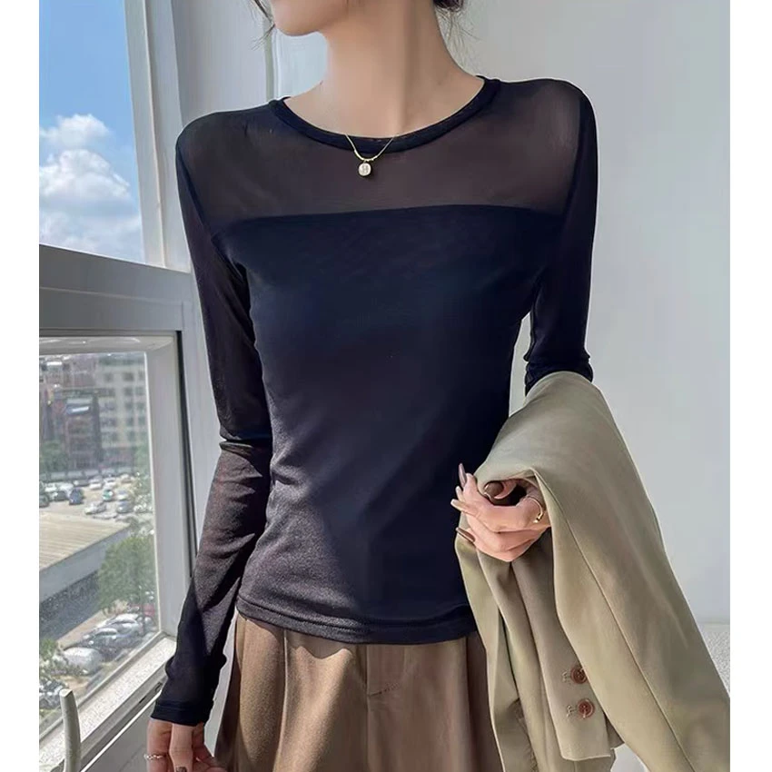 秋季新款打底衫显瘦气质百搭T恤圆领纯色修身上衣女