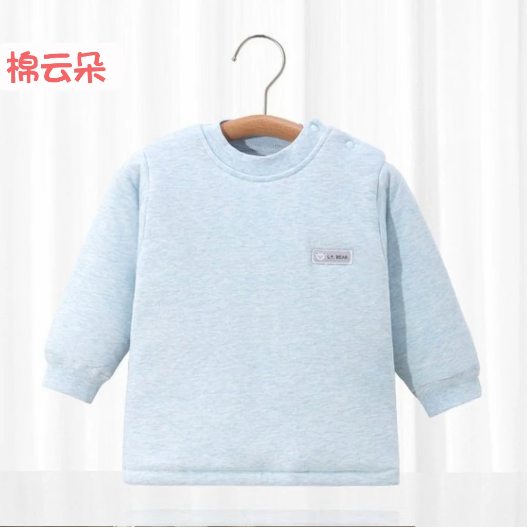 儿童加厚内衣上衣单件男女童舒绒保暖上衣秋衣幼儿肩开扣保暖单件