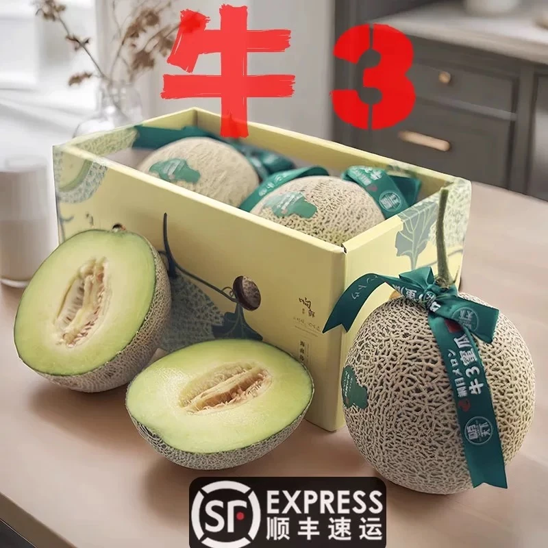 海南三亚牛3蜜瓜软糯香甜一级精品网纹瓜5斤10斤高端礼盒顺丰包邮
