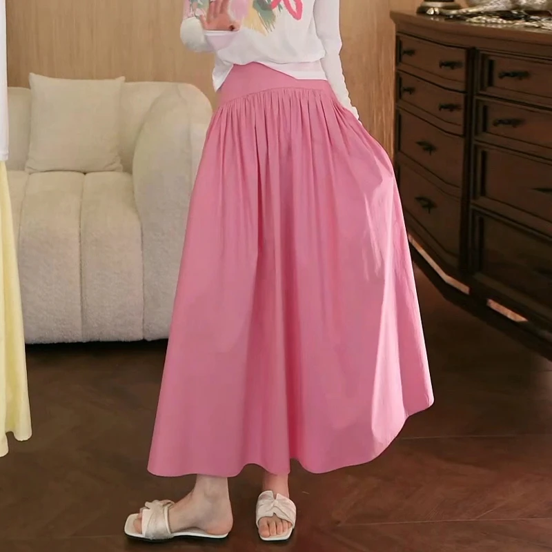 2025年夏季新款韩版设计感时尚宽边腰头长款女式半身裙高级感潮流