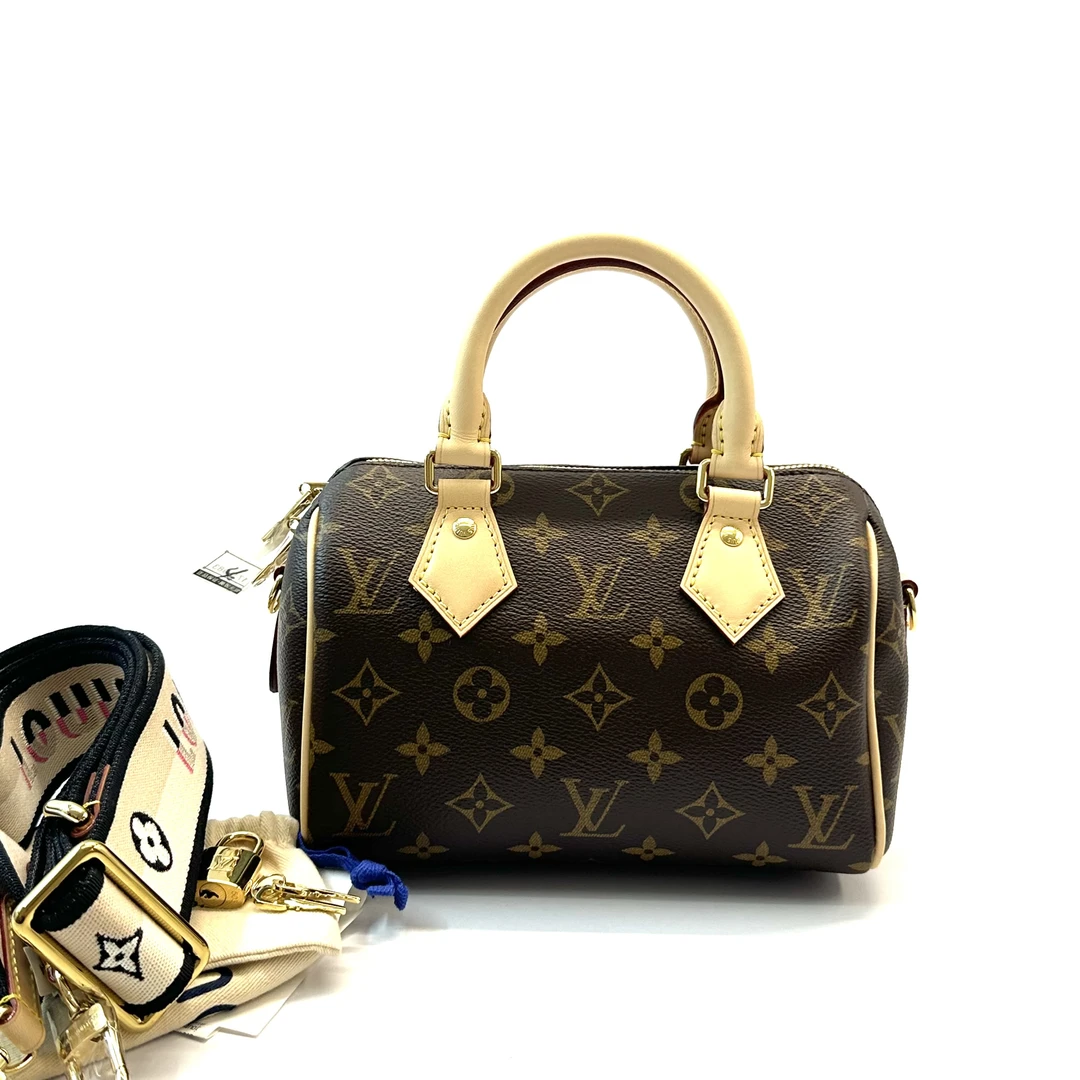 未使用 LouisVuitton/路易威登 speedy20经典老花包 黑色宽肩带